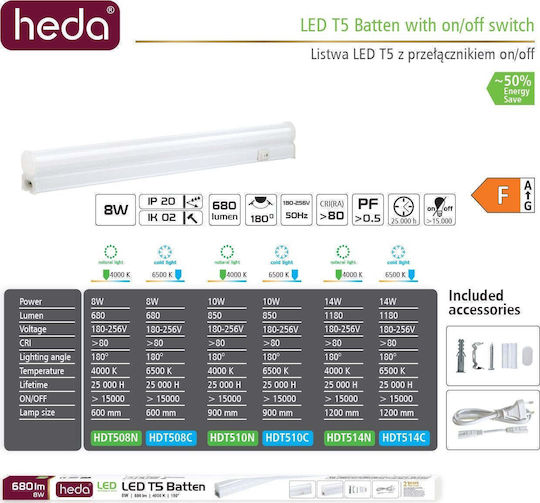 Bestservice Under-Cabinet Light Led Heda 8w T5 60cm 680lm 4000k Hdt508n Lumax