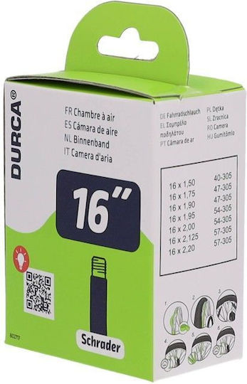 Durca 802717 Cameră De Aer Pentru Anvelope De Bicicletă 16" x 1.5" / 2.2" A/V 40/57-305