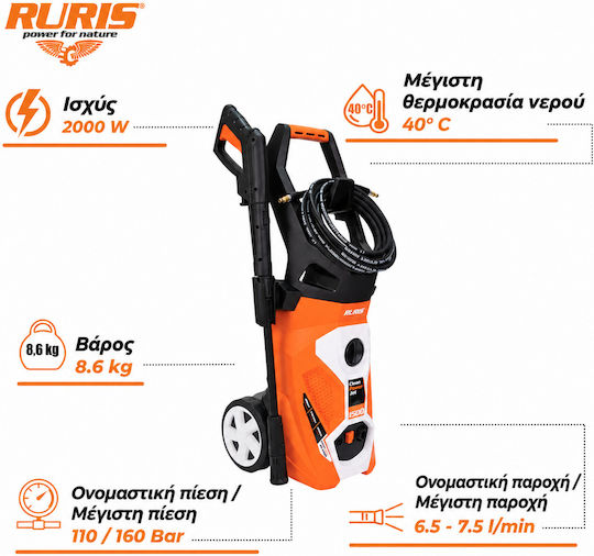 Ruris Cleanpowerjet 1500 – High-pressure Washer 2000 W 160 Bar 7.5 L Min Turbo Jet Lance