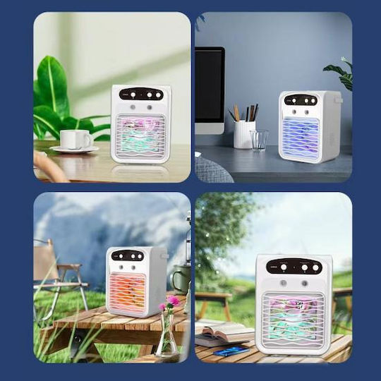 Mini Air Conditioner 1000 Ml Water Tank 3 Wind Speeds Bluetooth Diffuser Colored Ambient Light Fast Cooling White
