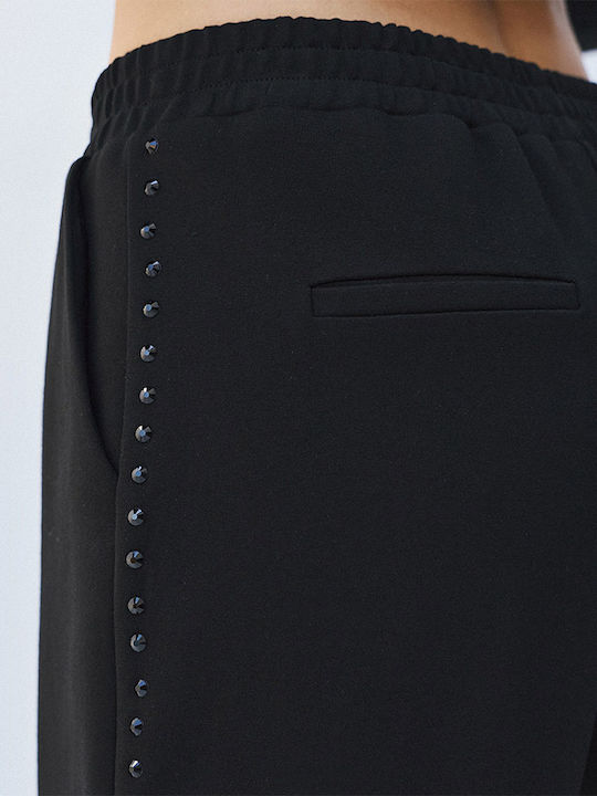 Damen Stoffhose mit Gummiband Schwarz 64-5108-Schwarz