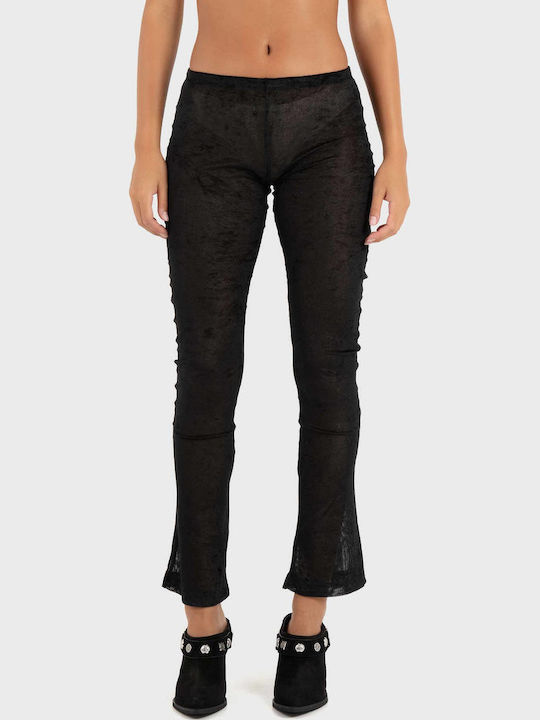 Women's Fabric Flared Trousers with Elastic in Slim Fit Black & White