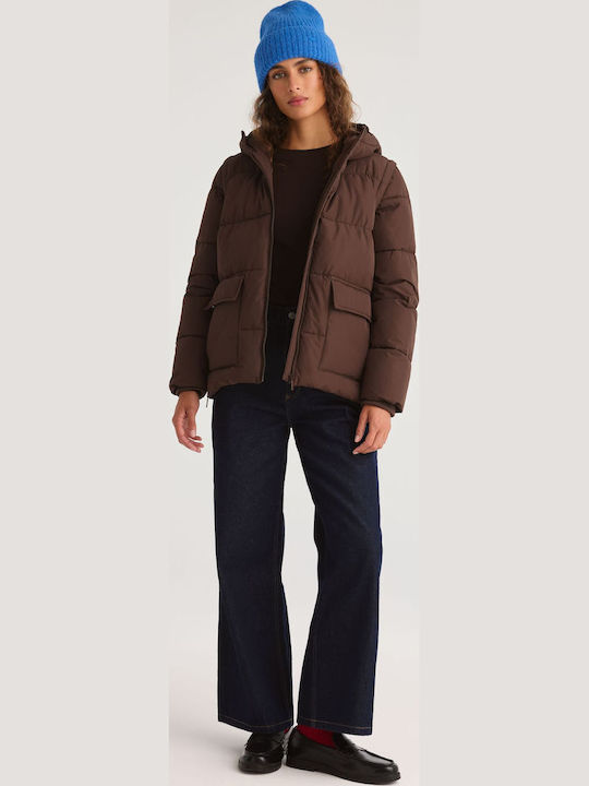 Damen Jacken Lang Puffer Für Winter Braun
