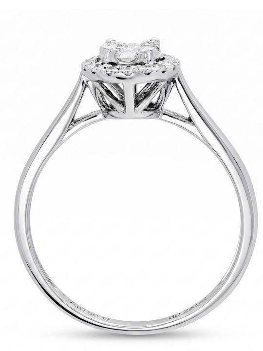 Diamond Group Single Stone Ring In 18K White Gold With Diamond