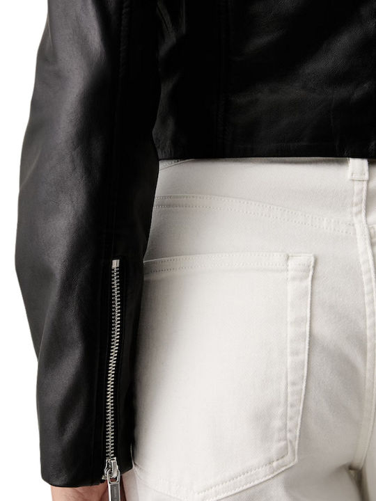 Leather Women's Jacket for Winter Black