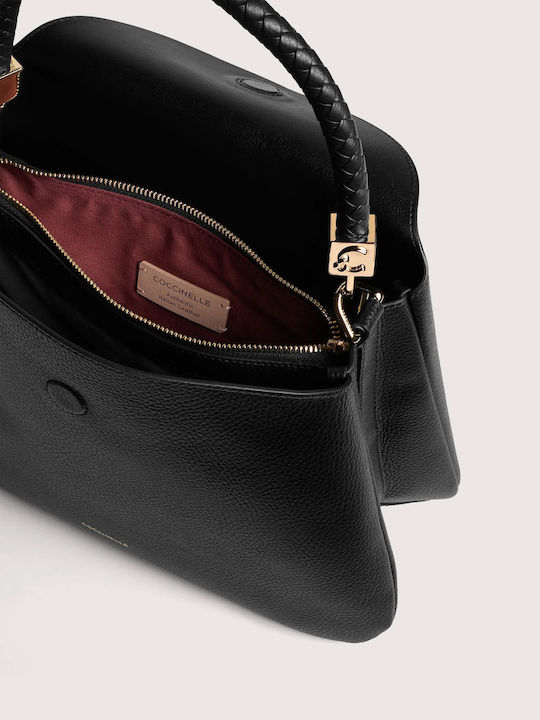 Leather Knitted Women's Tote Bag Black