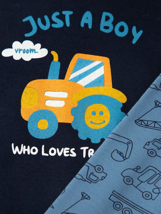 Minerva Детска Пижама Зимна Тъмносиня Tractors