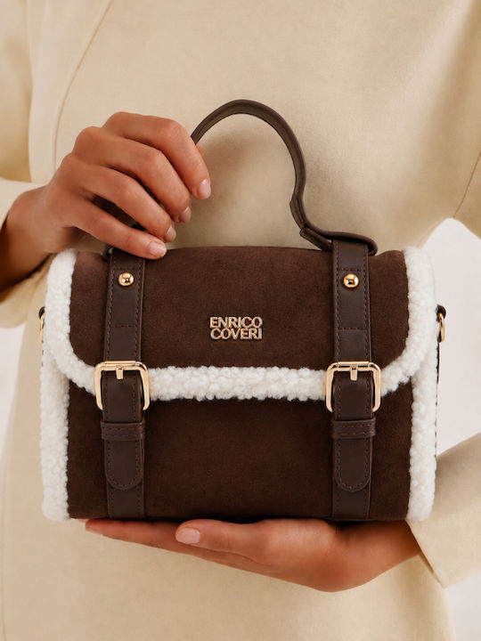 Γούνινη Γυναικεία Satchel Τσάντα Suede Καφέ