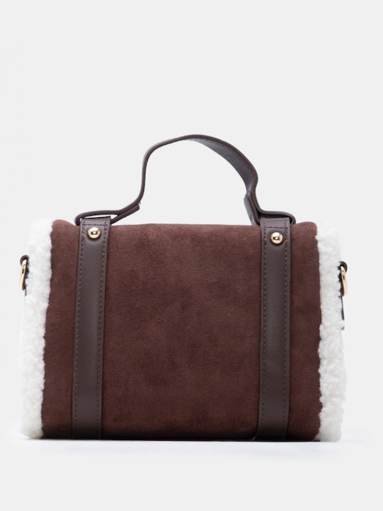 Γούνινη Γυναικεία Satchel Τσάντα Suede Καφέ