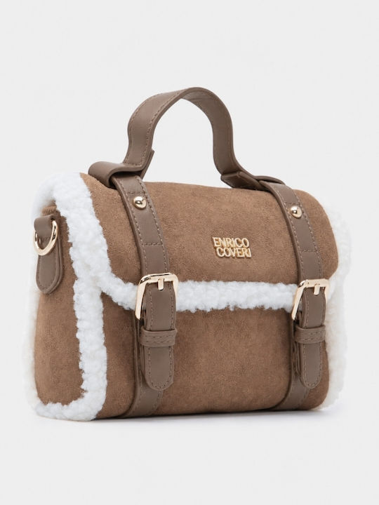 Γούνινη Γυναικεία Satchel Τσάντα Suede Καφέ