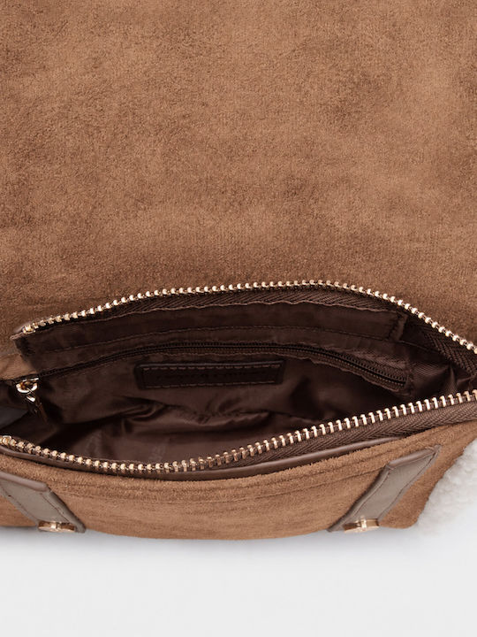 Γούνινη Γυναικεία Satchel Τσάντα Suede Καφέ