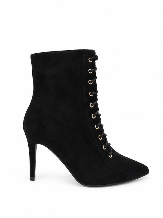 Suede Damen Stiefeletten mit Hochabsatz Schwarz