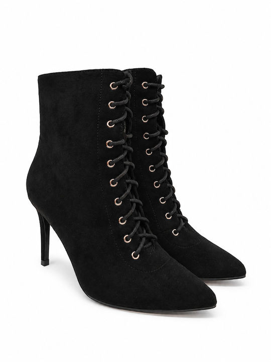 Suede Damen Stiefeletten mit Hochabsatz Schwarz