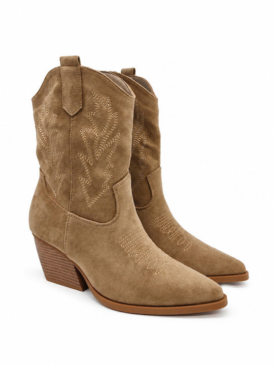 Suede Women's Ankle Boots Cowboy Beige 588-012A-BEIGE