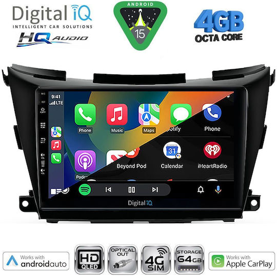 Digital IQ Car Audio System for Nissan Murano 2017-2025 Bluetooth USB WiFi GPS Apple CarPlay Android Auto with 9" Touch Screen