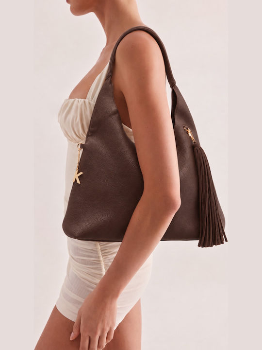 Fabric Knitted Women's Shoulder Crossbody Brown Bag