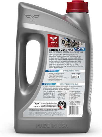 Triax Synergy Gear Max 75w-90 Ulei De Transmisie Manuală Full Sintetic Gl-5 Ls Capacitate 3,78 L