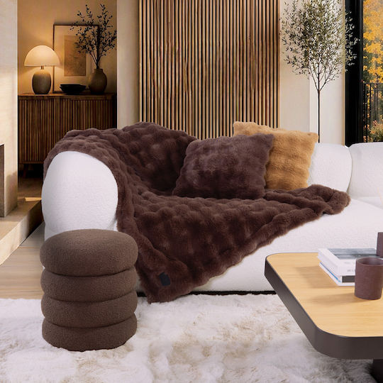 Nef-Nef Homeware Възглавница за диван Reality от Кожа с косъм в цвят кафе 45x45 см.