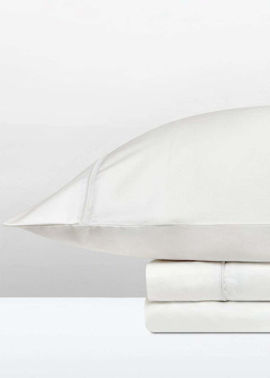 Aigaion Super-Double Bed Sheet Set With 2 Pillowcases With Rubber Hugger 160x200+40cm White (3 Pieces)