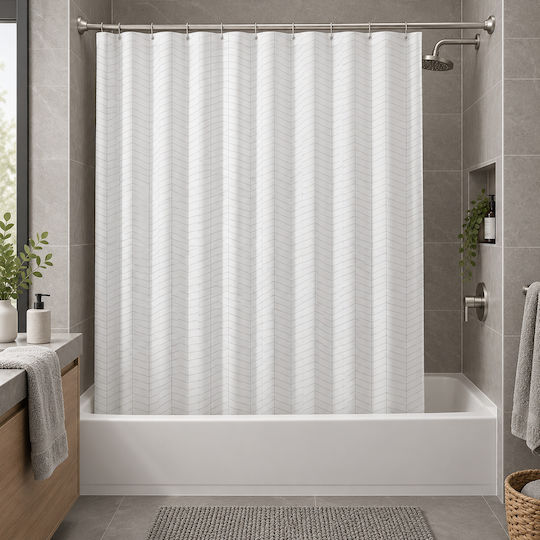 MRShome Fabric Shower Curtain 180x180cm White DC-025009