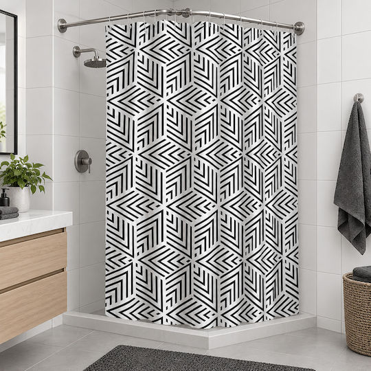 MRShome Duschvorhang Stoff 180x180cm Schwarz Weiß