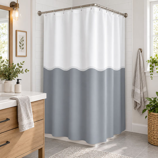 MRShome Duschvorhang Stoff 180x180cm Grau/Weiß