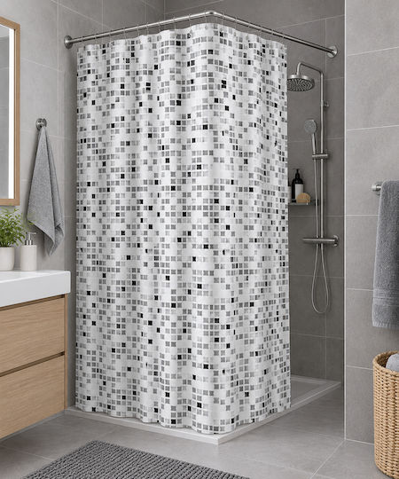 MRShome Duschvorhang Stoff 180x180cm Grau/Schwarz