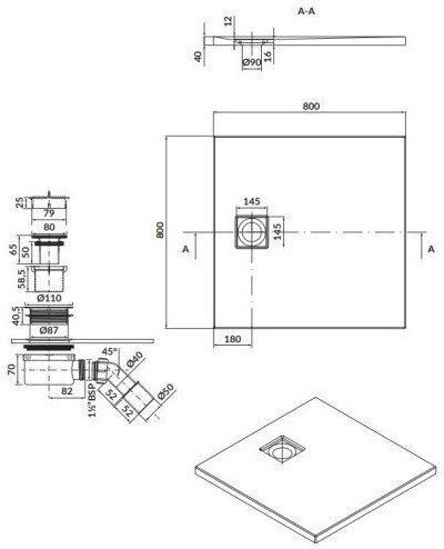 Cersanit Square Acrylic Shower Tray 80x80cm Black