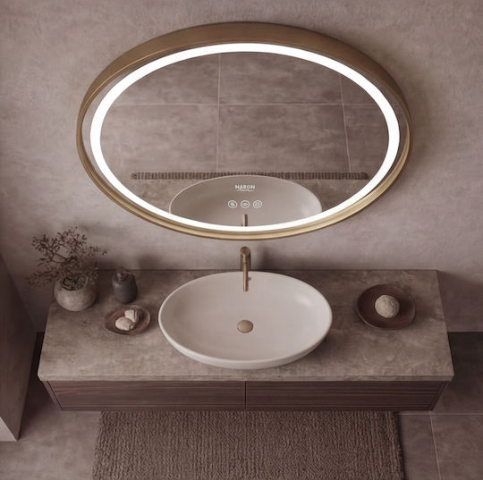 Naron Στρογγυλός Καθρέπτης Μπάνιου Led Αφής από Μέταλλο 80x80cm Χρυσός
