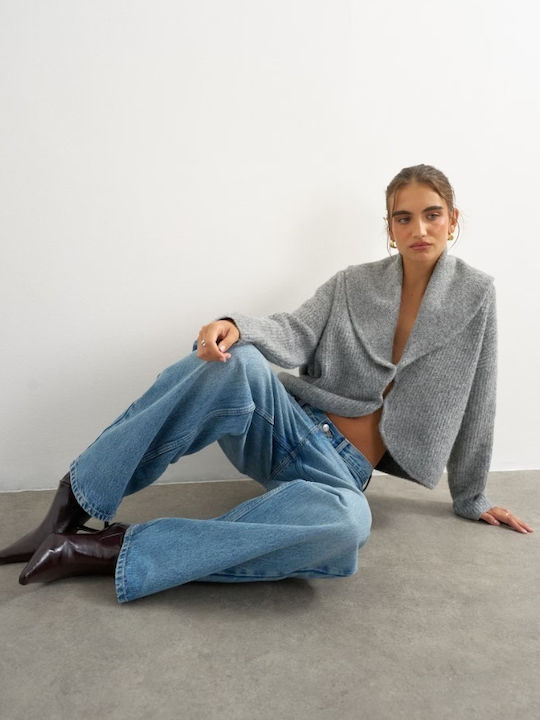 Cardigan Tricotat Gri pentru Femei