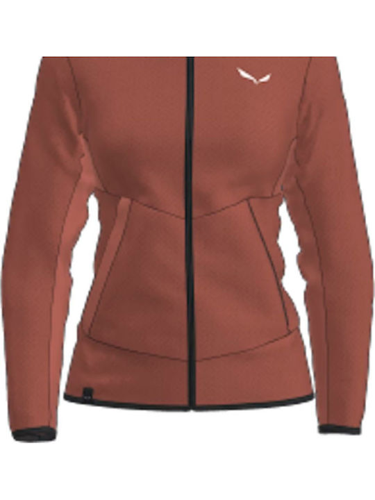 Fleece Damen Strickjacke mit Reissverschluss Kamelbraun