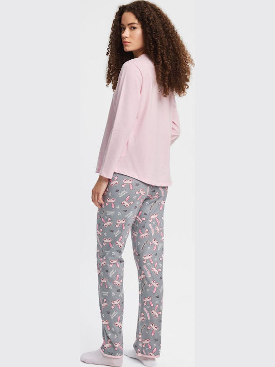 Minerva Minerva Damen Schlafanzug & Pyjamas Winter Baumwollenes Rosa Set