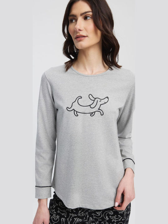 Minerva Set De Pijamale De Iarnă Pentru Femei Din Bumbac Gri