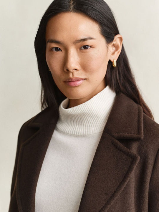 Wool Women's Coat Brown with Belt