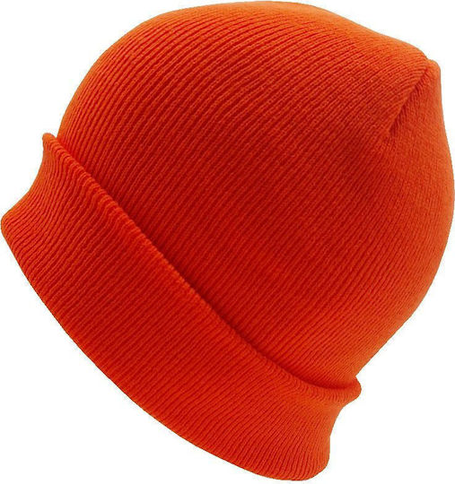 Beanie Unisex Σκούφος Πλεκτός σε Πορτοκαλί χρώμα
