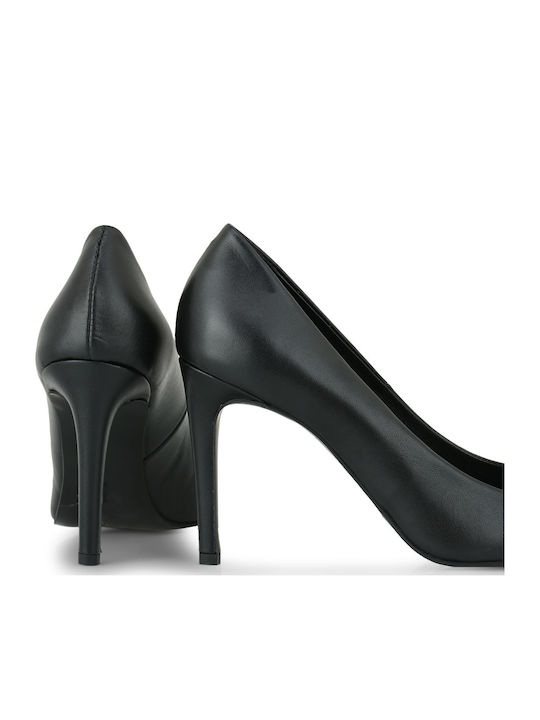 Leder Pumps mit Hohem Absatz Schwarz