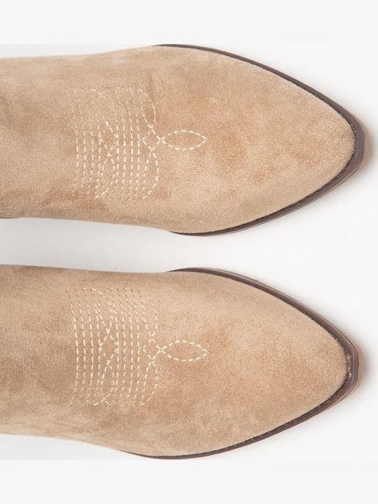 Suede Women's Cowboy Boots Beige