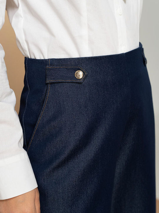 Lidya Women's High Rise Fabric Trousers in Wide Leg Style Navy Blue