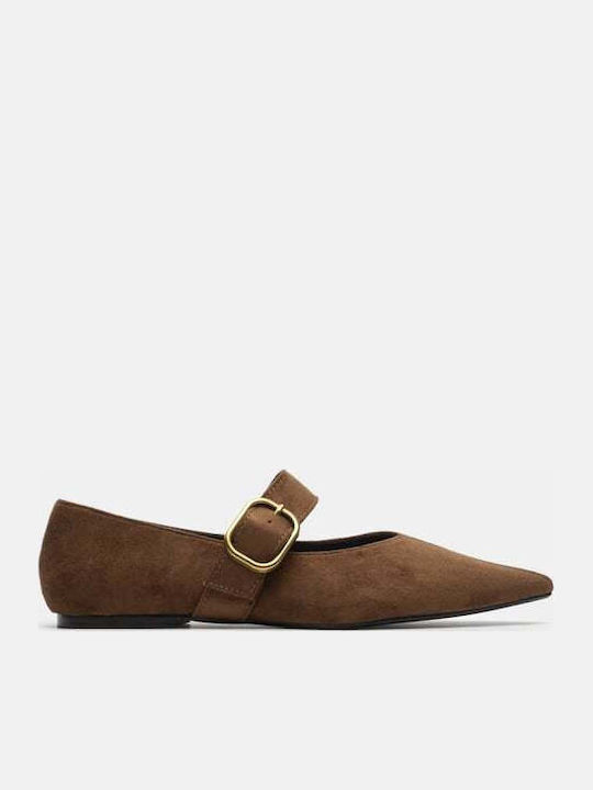 Wildleder Damen Ballerinas Mit Riemen Braune