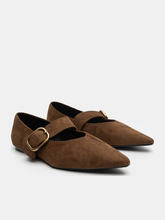 Wildleder Damen Ballerinas Mit Riemen Braune