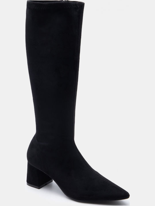 Suede Women's Boots with Mid Heel Black