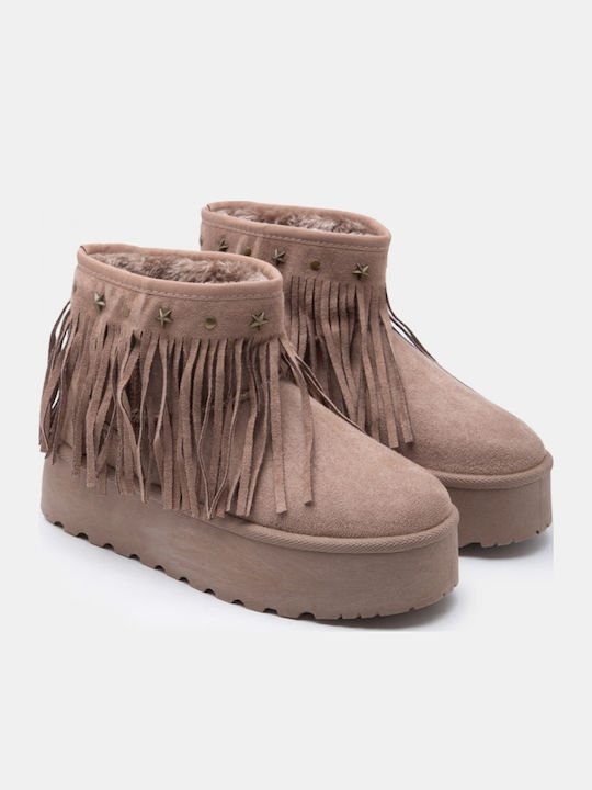 Damen Stiefeletten mit Pelz Beiges