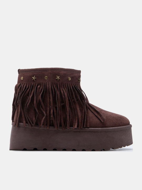 Damen Stiefeletten mit Pelz Braune