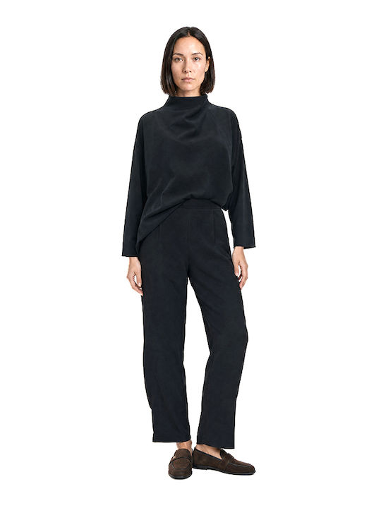 MY T Women's High Rise Fabric Trousers with Elastic Green