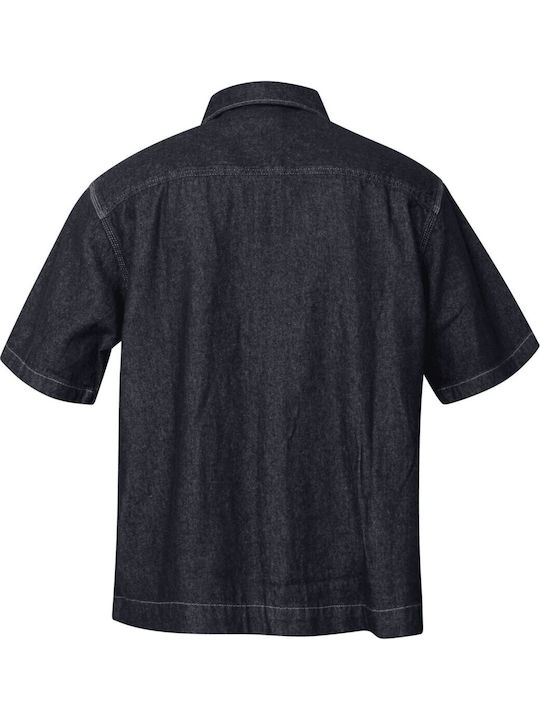 Kurzärmeliges Denim-Herrenhemd in Normale Passform Dunkelblau
