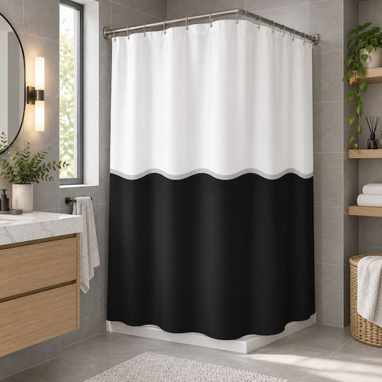 MRShome Duschvorhang Stoff 180x180cm Schwarz Weiß