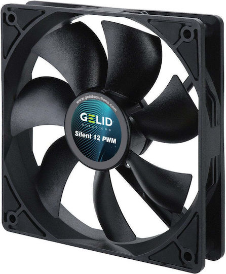 Gelid Solutions Silent 12 PWM Черен Вентилатор за кутия 120mm (1600rpm / 64.5cfm) Без светодиоди Осветление и Свързване 4-изводна ШИМ Черен