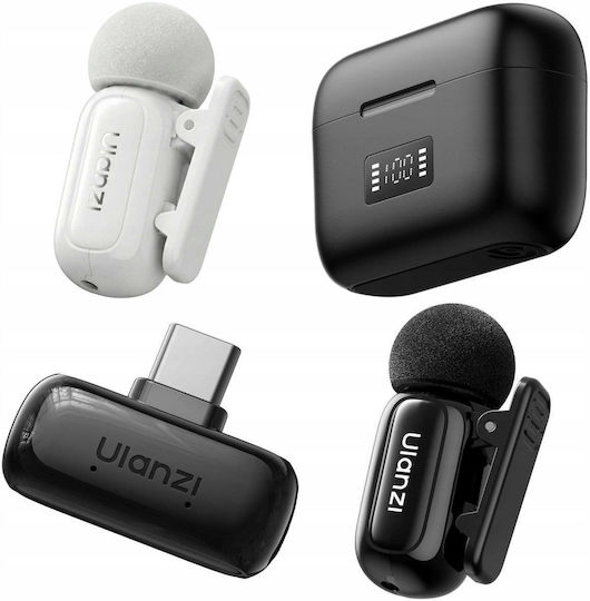 Ulanzi A200 Microfon Wireless de Rever pentru Mobil Alb-negru
