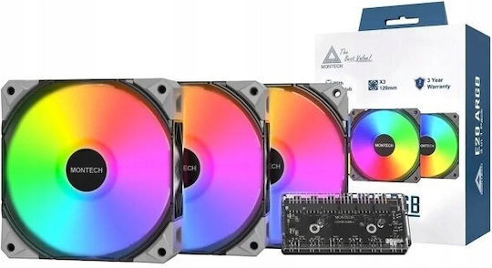 Montech E28 ARGB Вентилатор за кутия 76.2mm (2000rpm / 85.09cfm) със Свързване 3-Pin 3бр