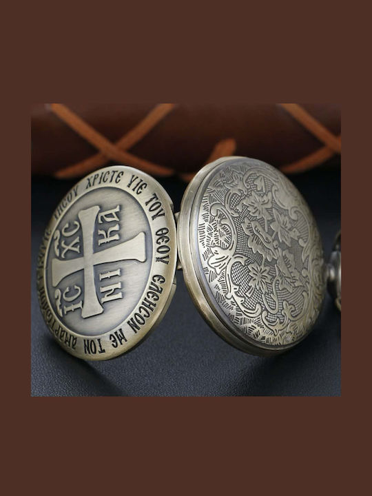 Джобен часовник Бронзов оттенък Исус Христос Победа Bronze Tone Pocket Watch Jesus Christ Victory Molfs